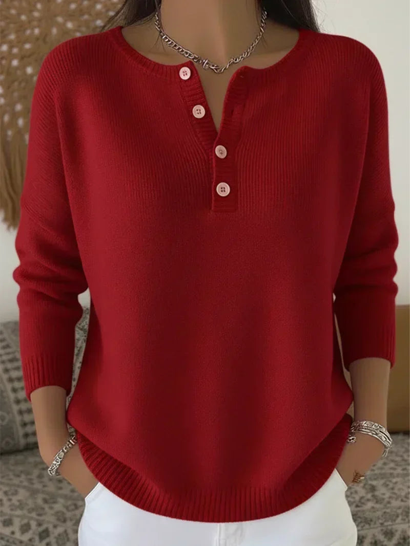 ELIZA & MAREN | HENLEY BUTTON KNIT SWEATER FOR WOMEN