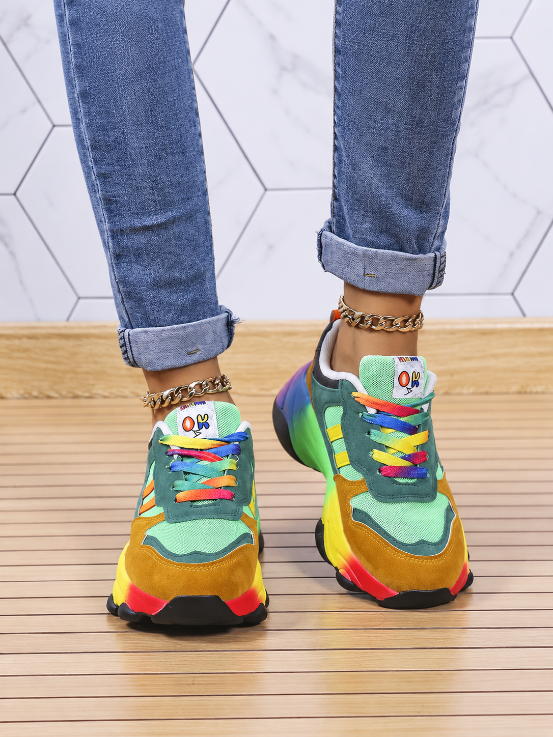 ELIZA & MAREN | RAINBOW ACCENT SNEAKERS FOR WOMEN
