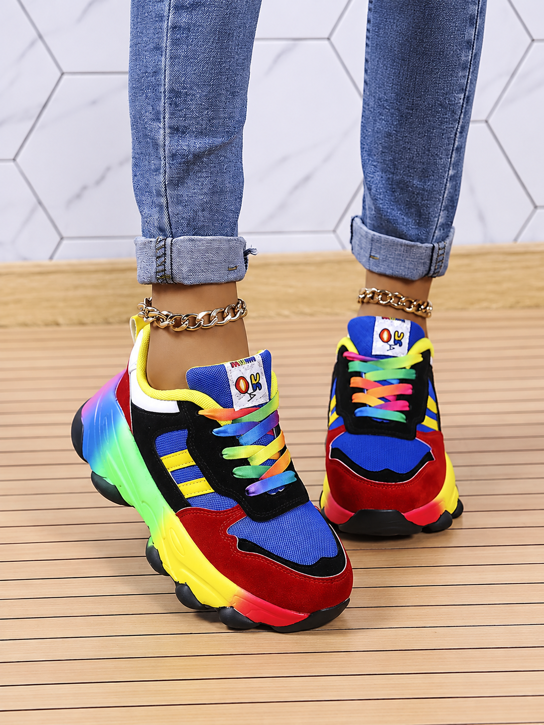 ELIZA & MAREN | RAINBOW ACCENT SNEAKERS FOR WOMEN