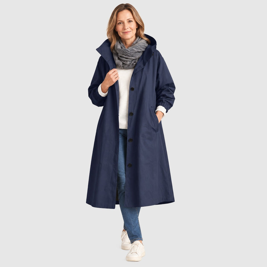 ELIZA & MAREN | HOODED BUTTON FRONT COAT FOR WOMEN