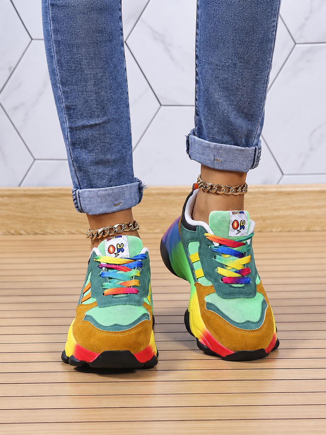 ELIZA & MAREN | RAINBOW ACCENT SNEAKERS FOR WOMEN