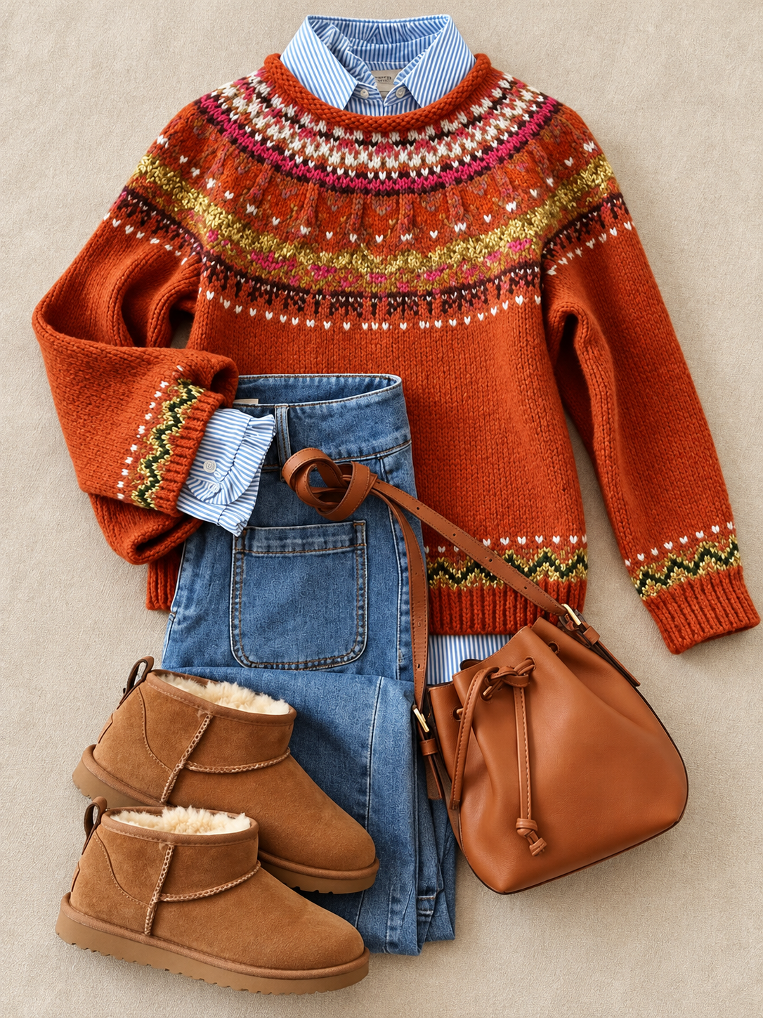 ELIZA & MAREN | NORDIC JACQUARD YOKE SWEATER FOR WOMEN