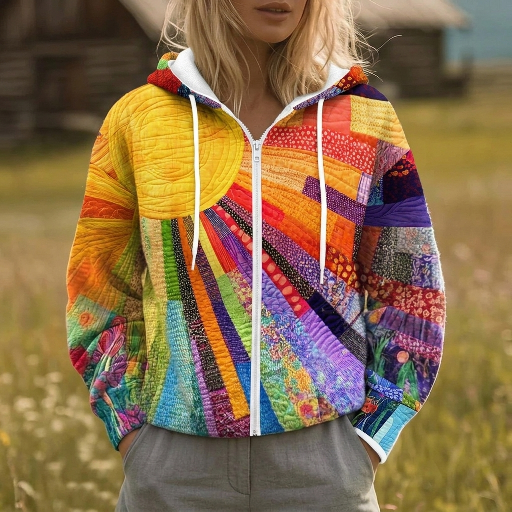 ELIZA & MAREN | SUNSHINE PRINT ZIP HOODIE FOR WOMEN