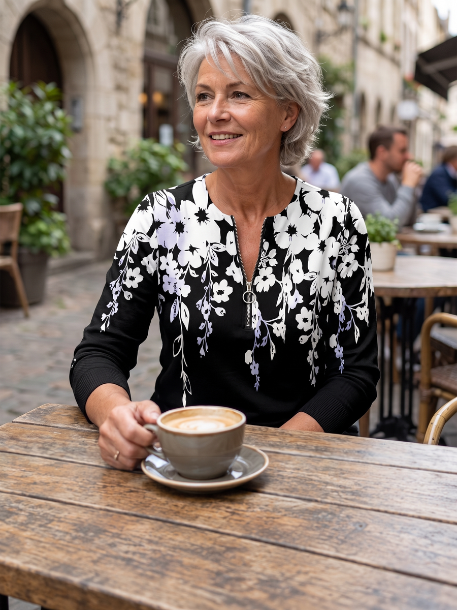 ELIZA & MAREN | FLORAL ZIP TOP FOR WOMEN