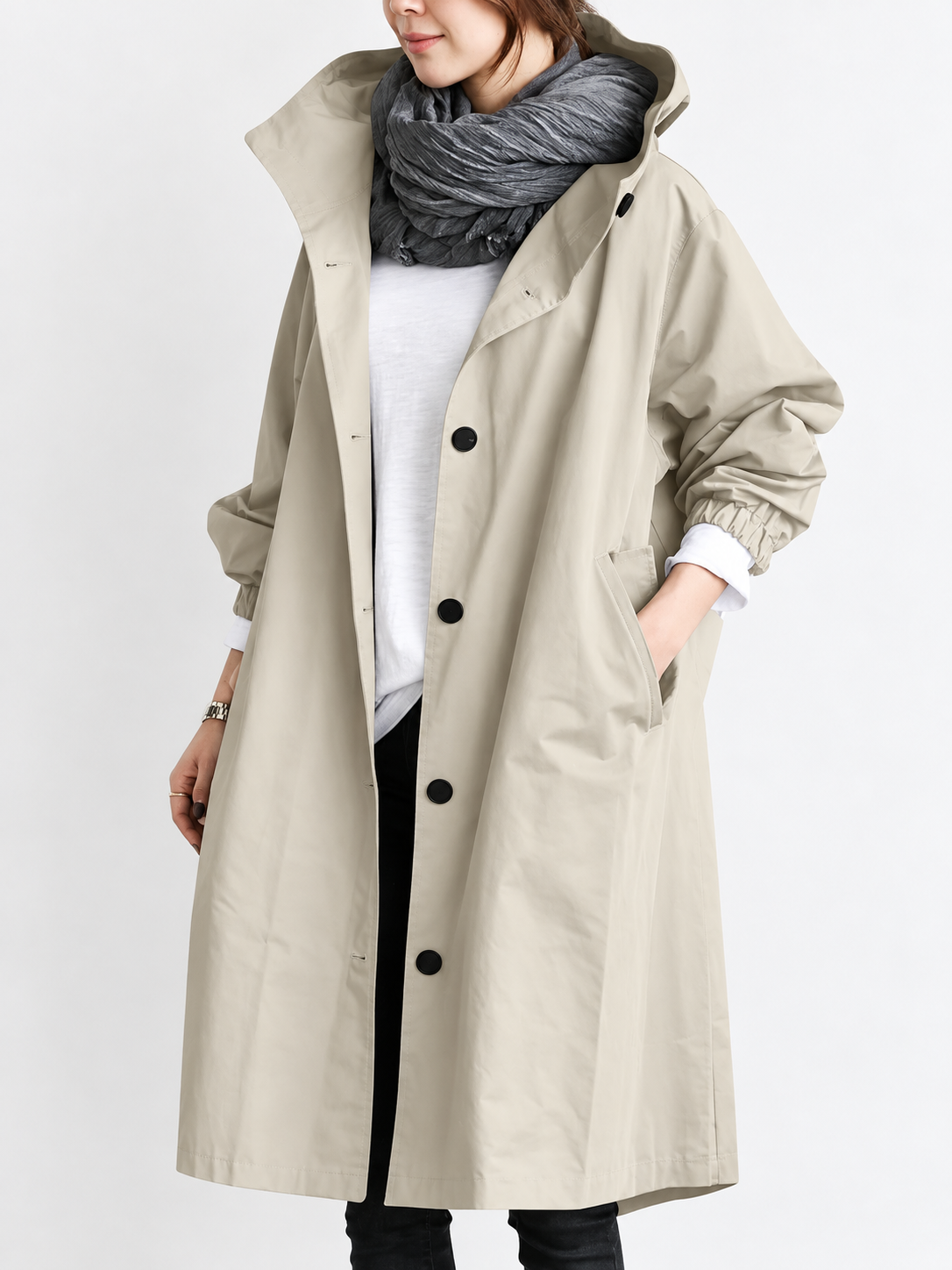 ELIZA & MAREN | LONG HOODED TRENCH COAT FOR WOMEN