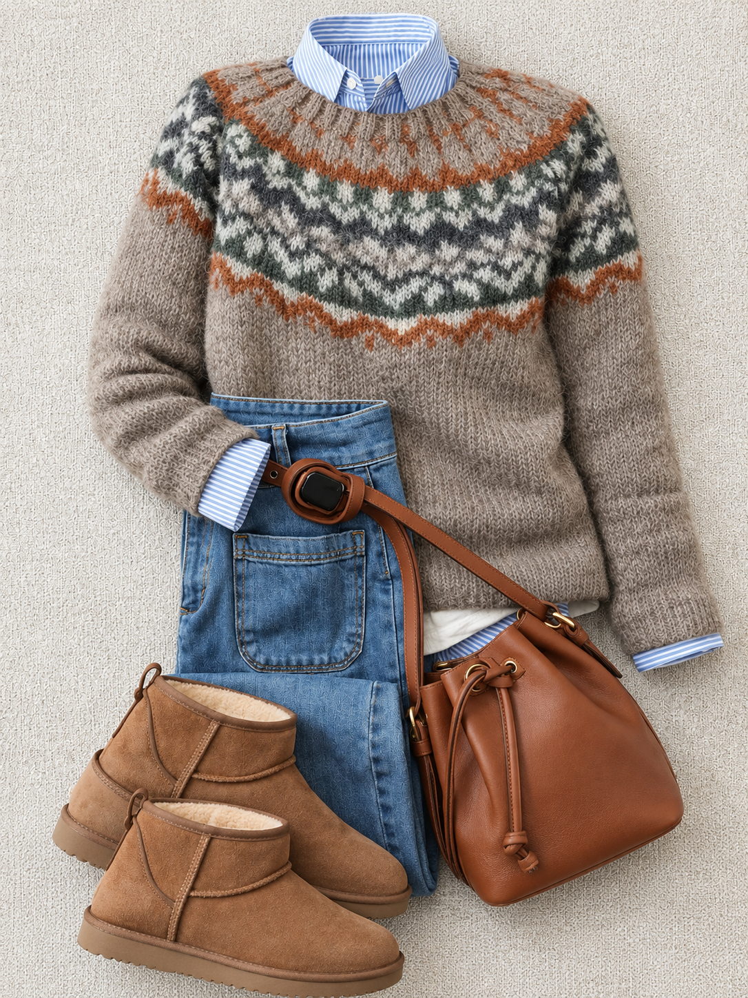 ELIZA & MAREN | NORDIC JACQUARD YOKE SWEATER FOR WOMEN