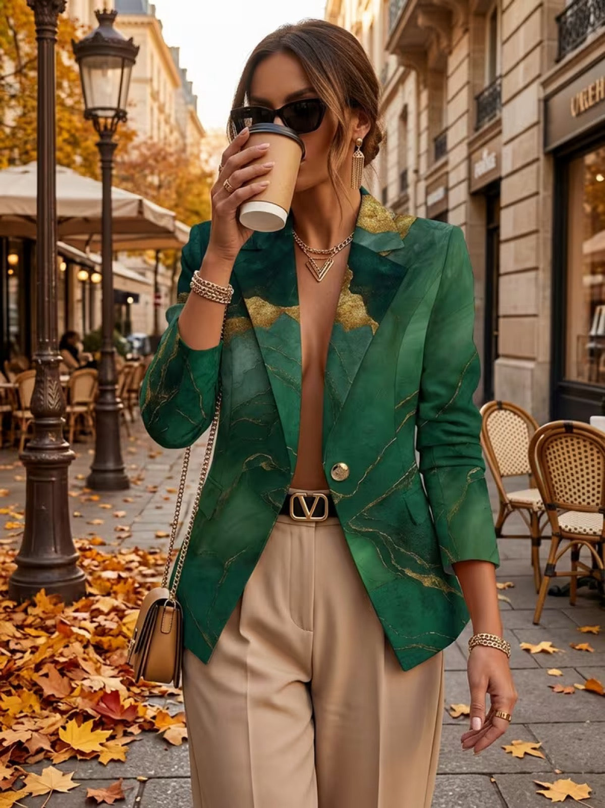 ELIZA & MAREN | EMERALD MARBLE PRINT BLAZER FOR WOMEN