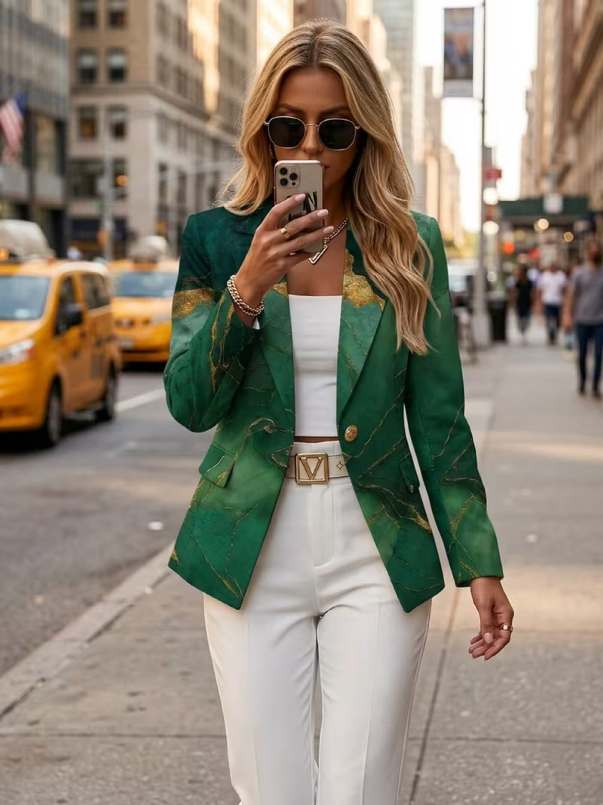 ELIZA & MAREN | EMERALD MARBLE PRINT BLAZER FOR WOMEN