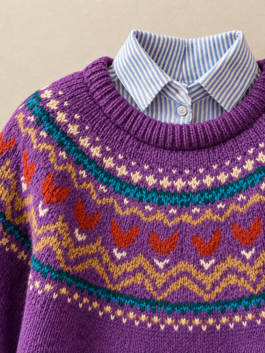 ELIZA & MAREN | NORDIC JACQUARD YOKE SWEATER FOR WOMEN