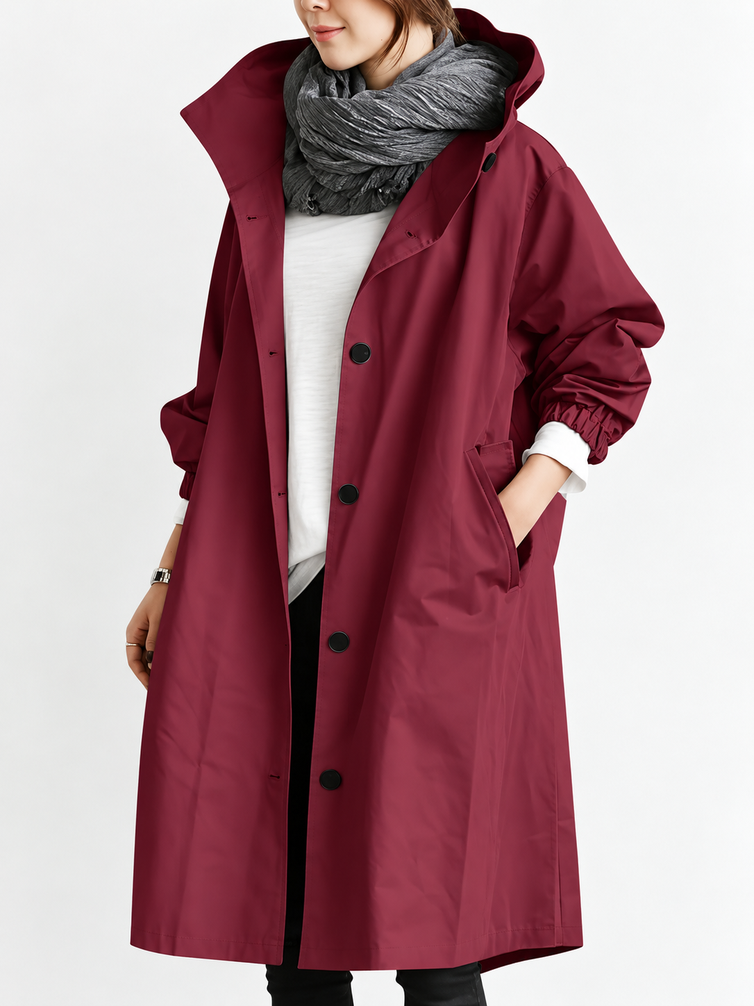 ELIZA & MAREN | LONG HOODED TRENCH COAT FOR WOMEN