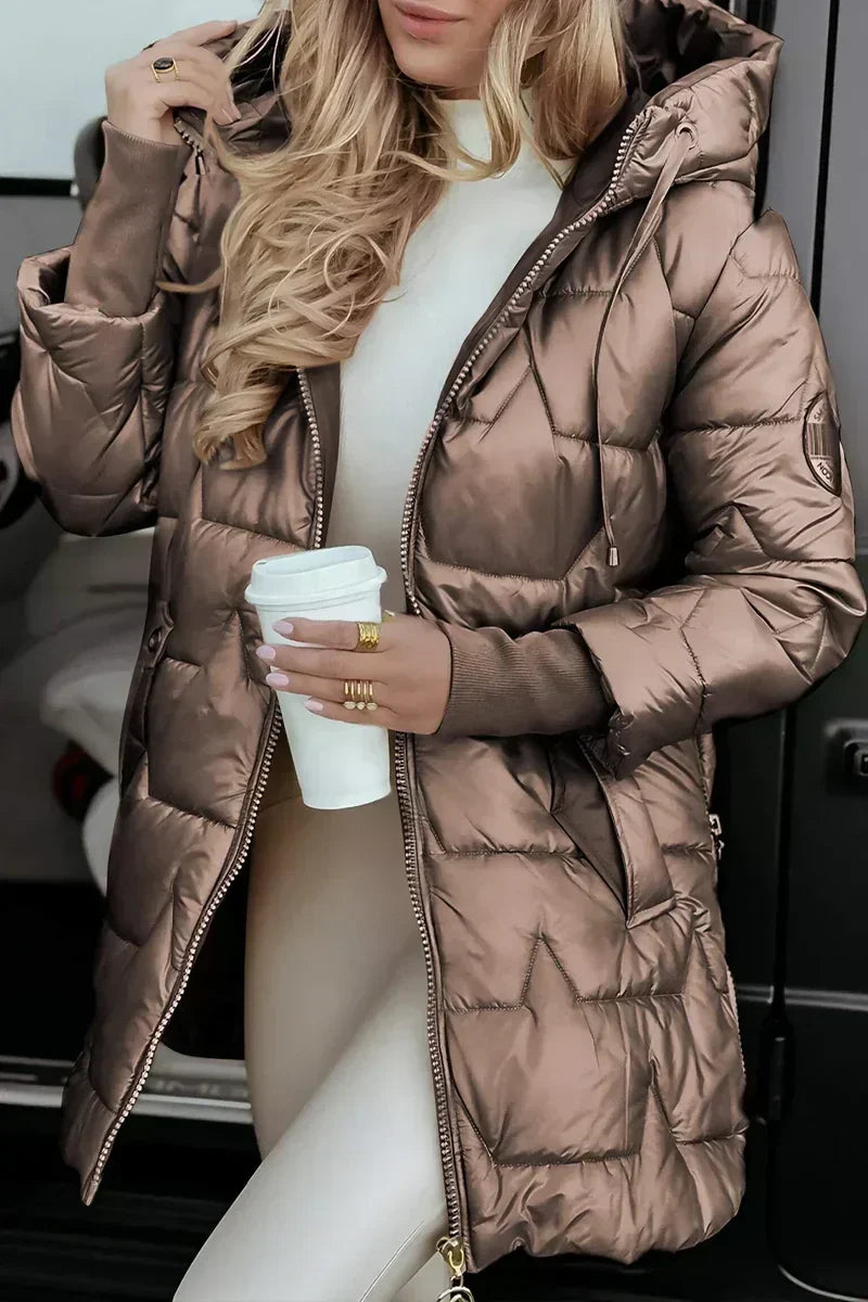 ELIZA & MAREN | GLOSSY HOODED QUILTED JACKET FOR WOMEN