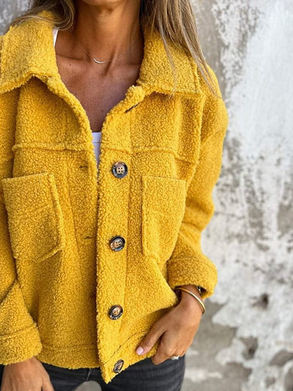 ELIZA & MAREN | YELLOW BOUCLE BUTTON JACKET FOR WOMEN