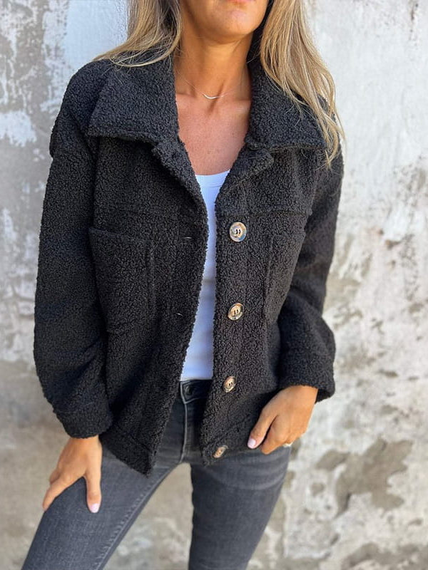 ELIZA & MAREN | BLACK BOUCLE BUTTON JACKET FOR WOMEN