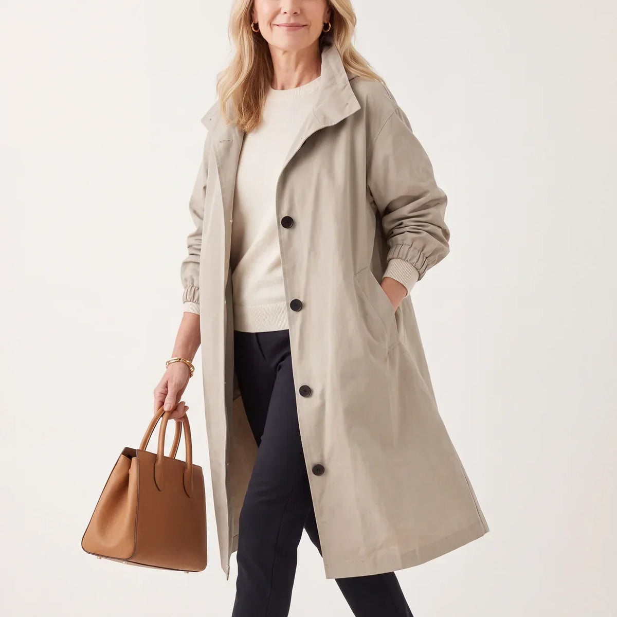 ELIZA & MAREN | HOODED BUTTON FRONT COAT FOR WOMEN
