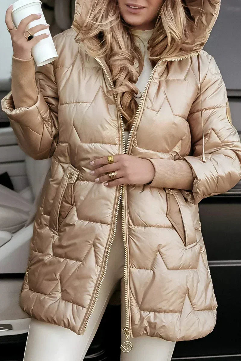ELIZA & MAREN | GLOSSY HOODED QUILTED JACKET FOR WOMEN
