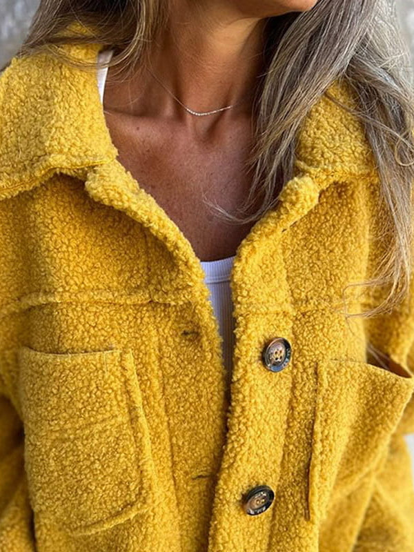 ELIZA & MAREN | YELLOW BOUCLE BUTTON JACKET FOR WOMEN