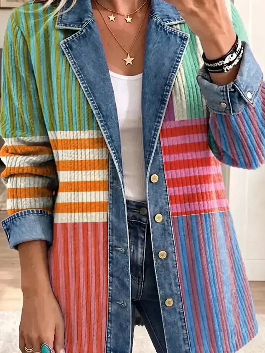 ELIZA & MAREN | COLORFUL GEOMETRIC STRIPE JACKET FOR WOMEN