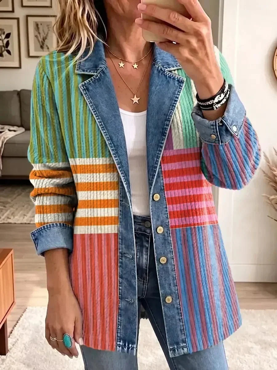 ELIZA & MAREN | COLORFUL GEOMETRIC STRIPE JACKET FOR WOMEN