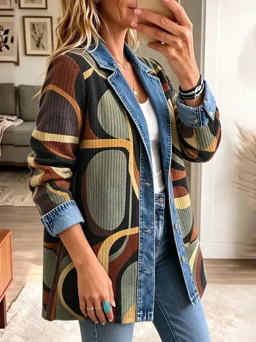 ELIZA & MAREN | ABSTRACT GEOMETRIC DENIM JACKET FOR WOMEN