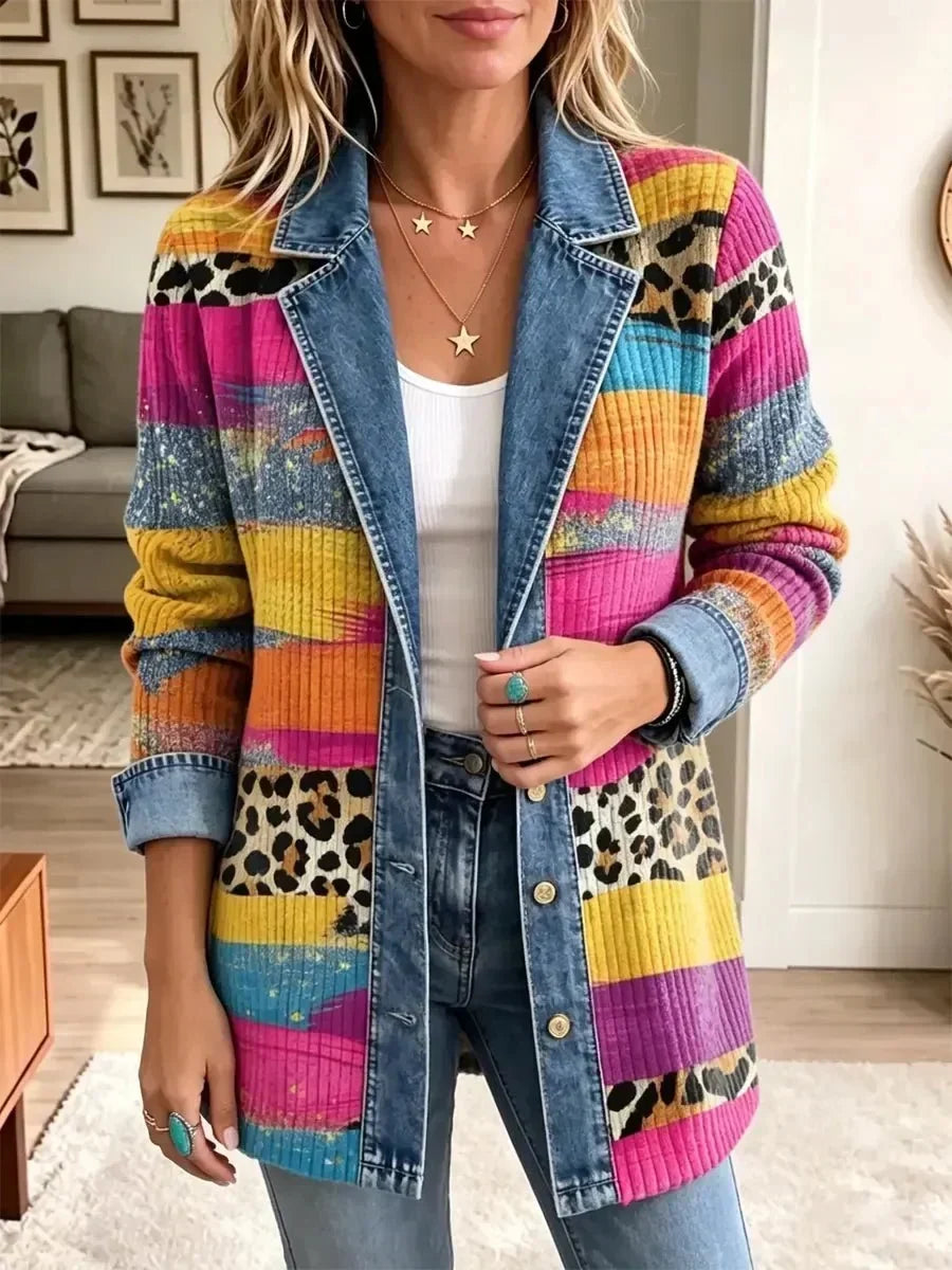 ELIZA & MAREN | MULTICOLOR LEOPARD PATCHWORK JACKET FOR WOMEN