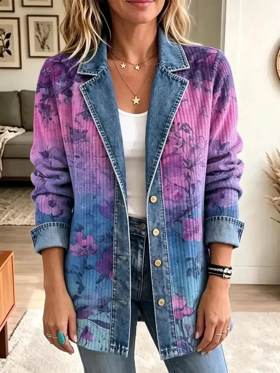 ELIZA & MAREN | PURPLE FLORAL ART JACKET FOR WOMEN