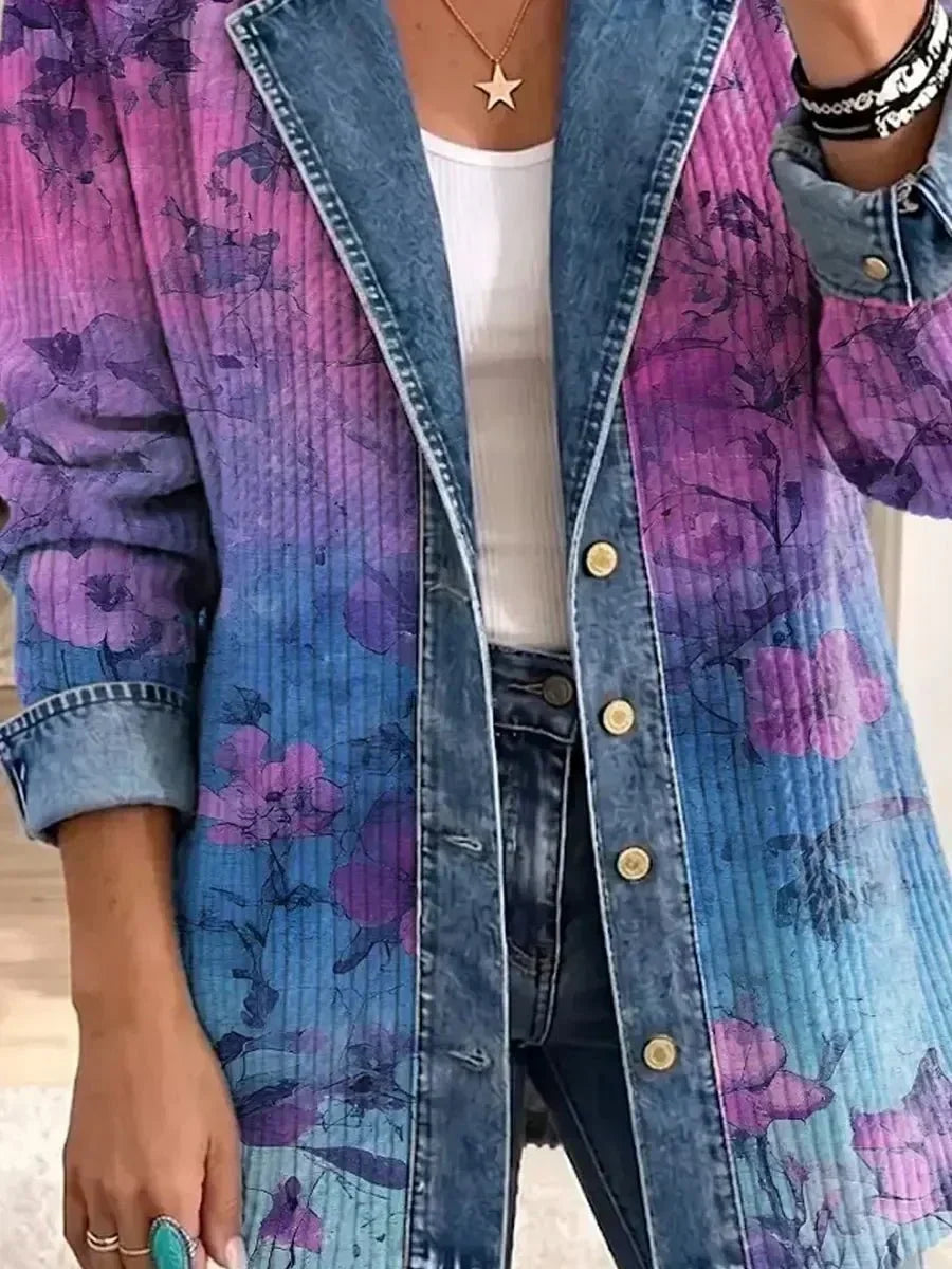 ELIZA & MAREN | PURPLE FLORAL ART JACKET FOR WOMEN