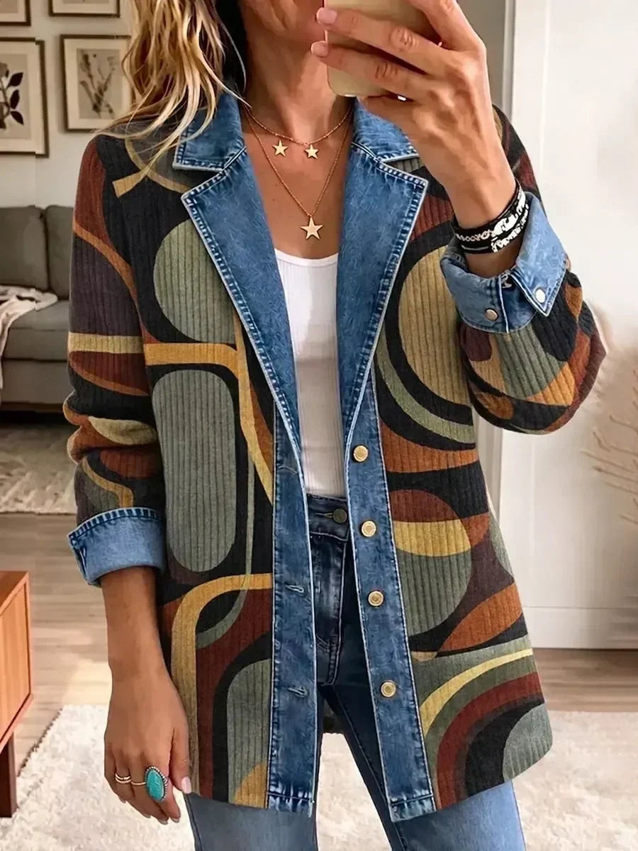 ELIZA & MAREN | ABSTRACT GEOMETRIC DENIM JACKET FOR WOMEN