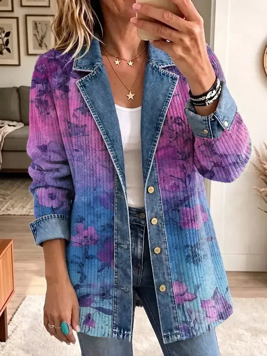 ELIZA & MAREN | PURPLE FLORAL ART JACKET FOR WOMEN
