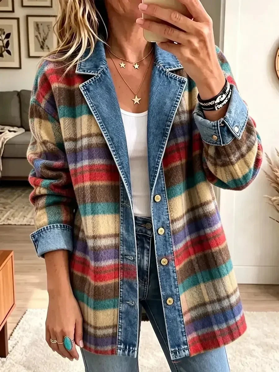 ELIZA & MAREN | MULTICOLOR PLAID DENIM JACKET FOR WOMEN