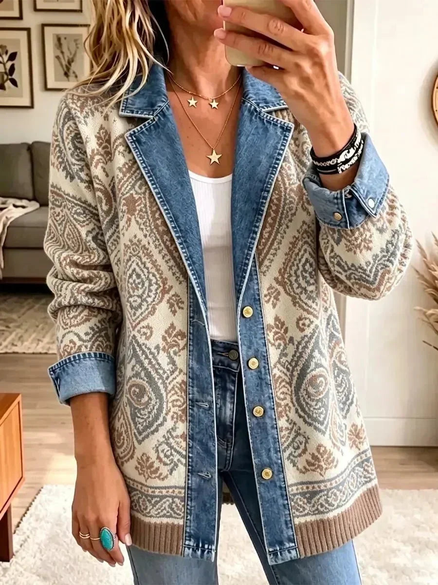 ELIZA & MAREN | CREAM BROWN PATCHWORK JACKET FOR WOMEN