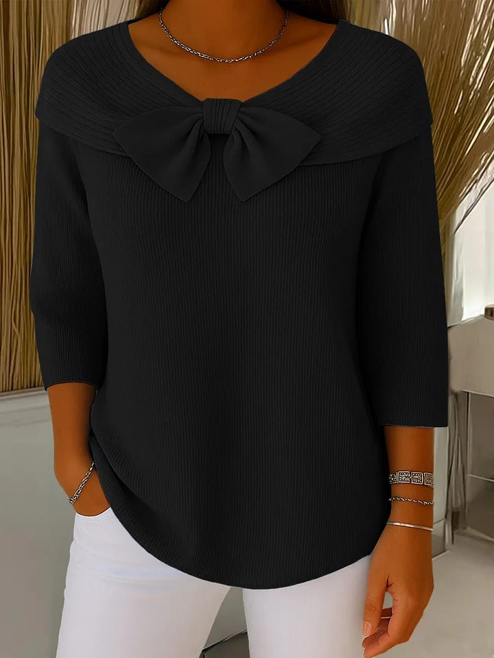 ELIZA & MAREN | BOW DETAIL CREW NECK SWEATER FOR WOMEN