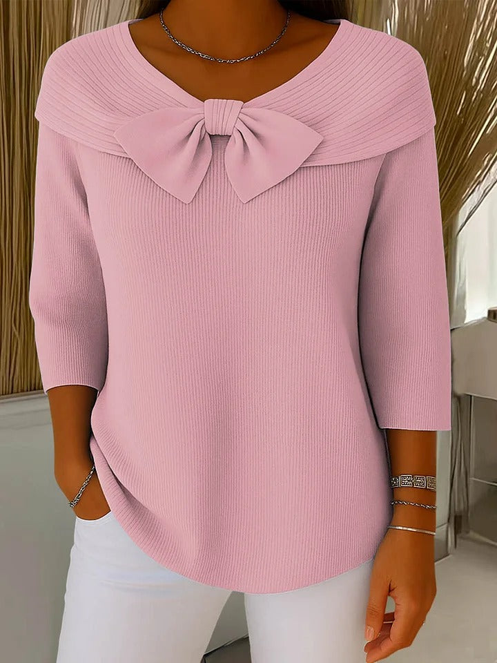 ELIZA & MAREN | BOW DETAIL CREW NECK SWEATER FOR WOMEN