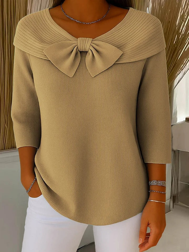 ELIZA & MAREN | BOW DETAIL CREW NECK SWEATER FOR WOMEN