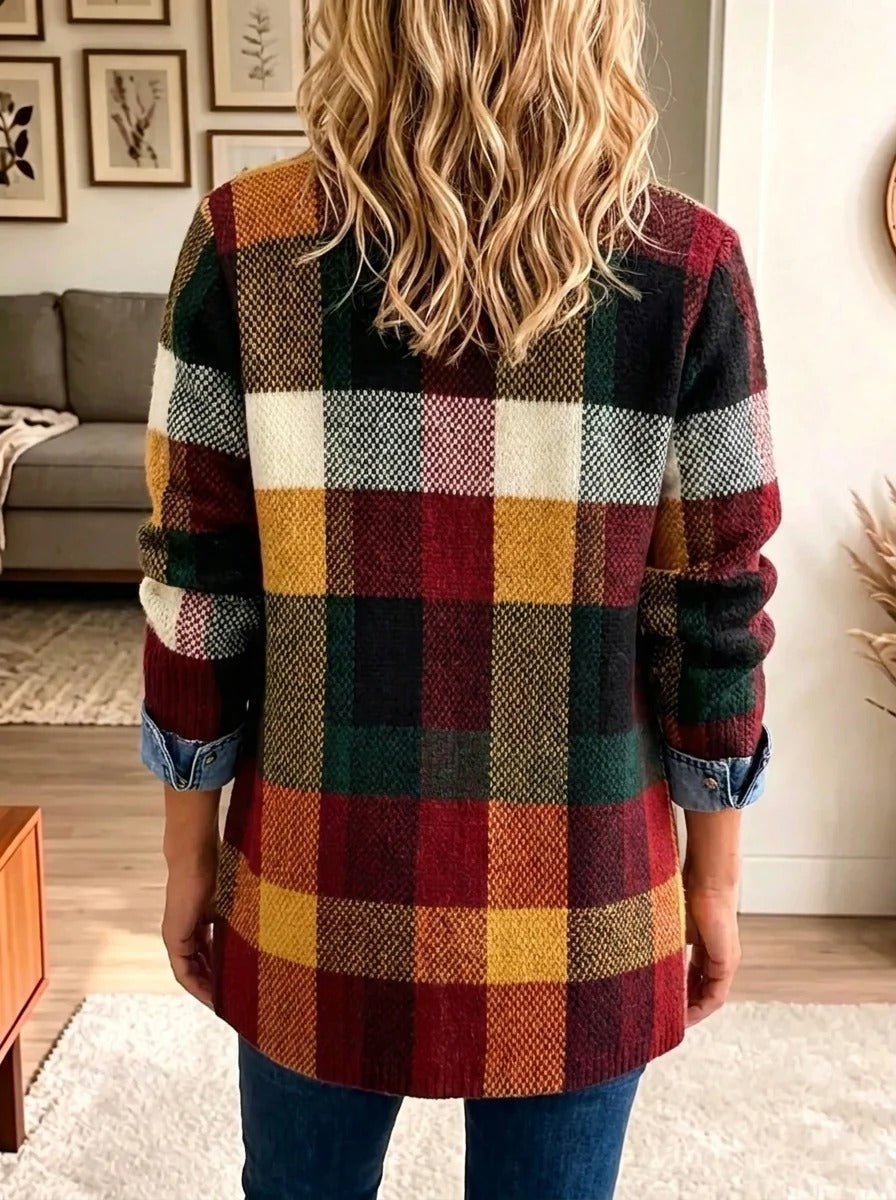 ELIZA & MAREN | COLORBLOCK PLAID DENIM JACKET FOR WOMEN