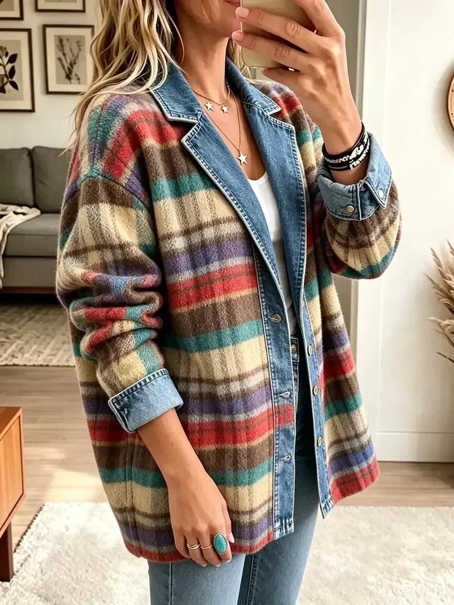 ELIZA & MAREN | MULTICOLOR PLAID DENIM JACKET FOR WOMEN