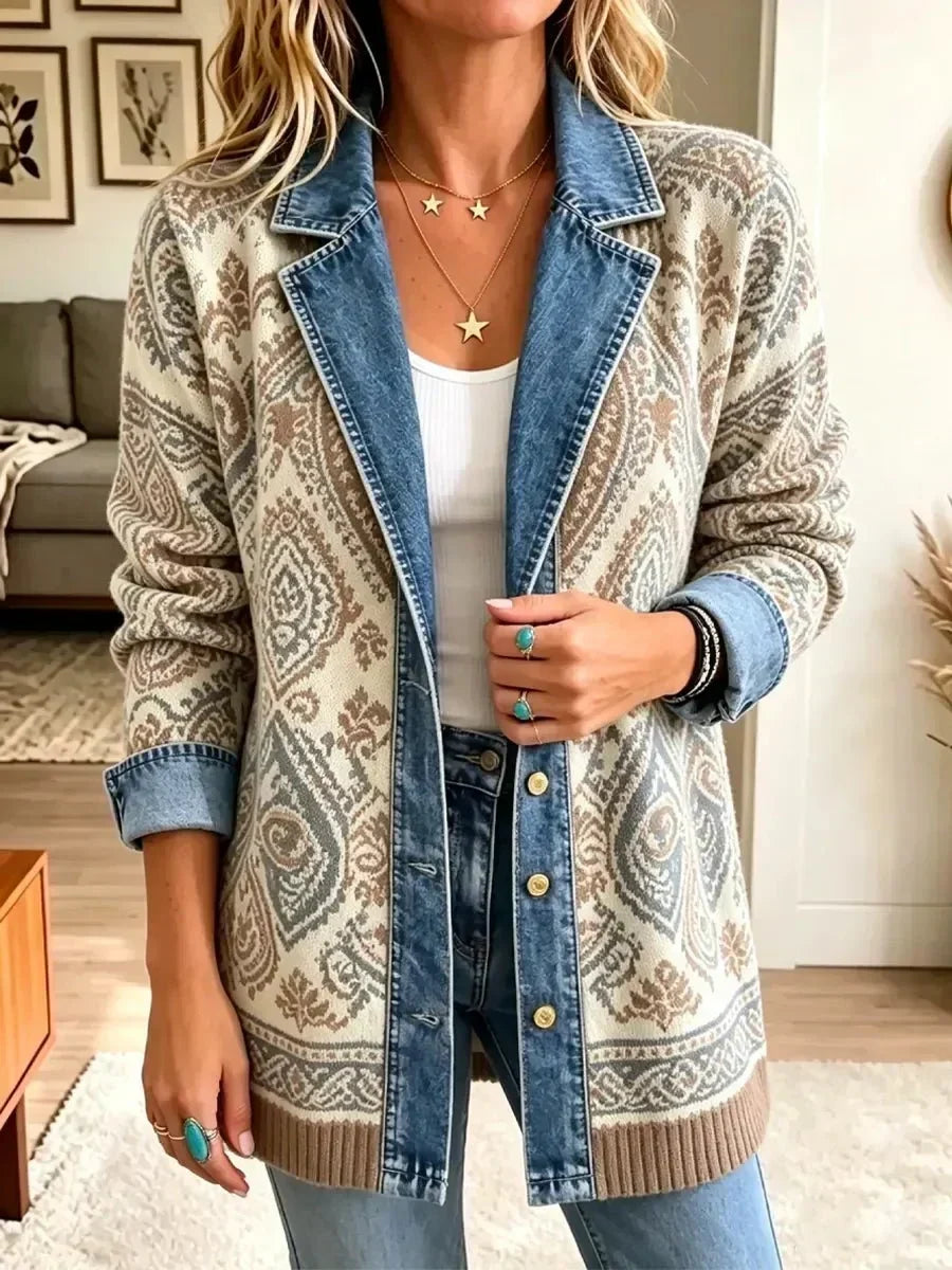 ELIZA & MAREN | CREAM BROWN PATCHWORK JACKET FOR WOMEN