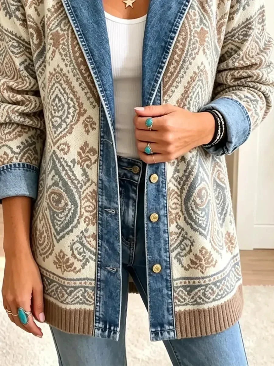 ELIZA & MAREN | CREAM BROWN PATCHWORK JACKET FOR WOMEN