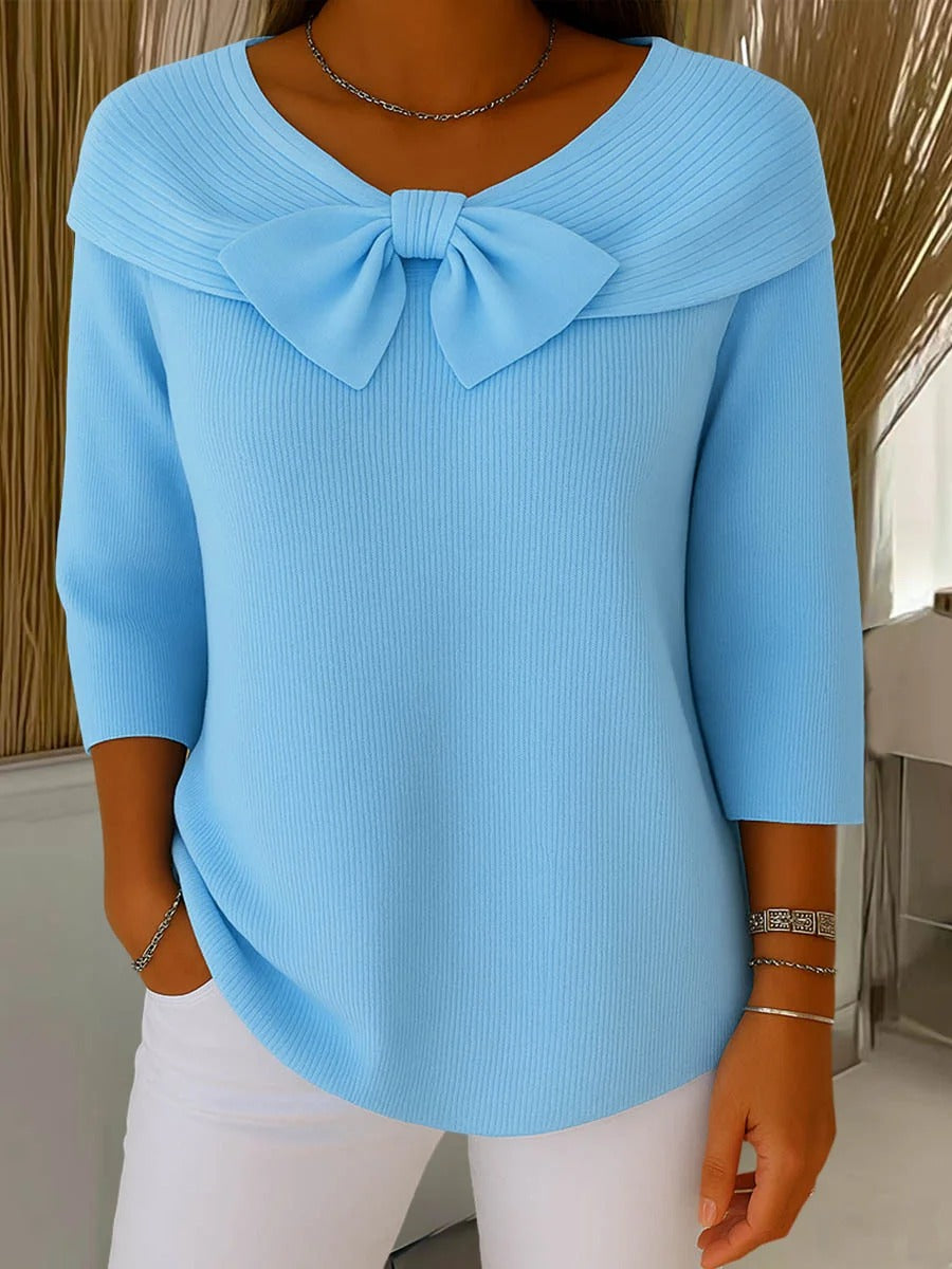 ELIZA & MAREN | BOW DETAIL CREW NECK SWEATER FOR WOMEN