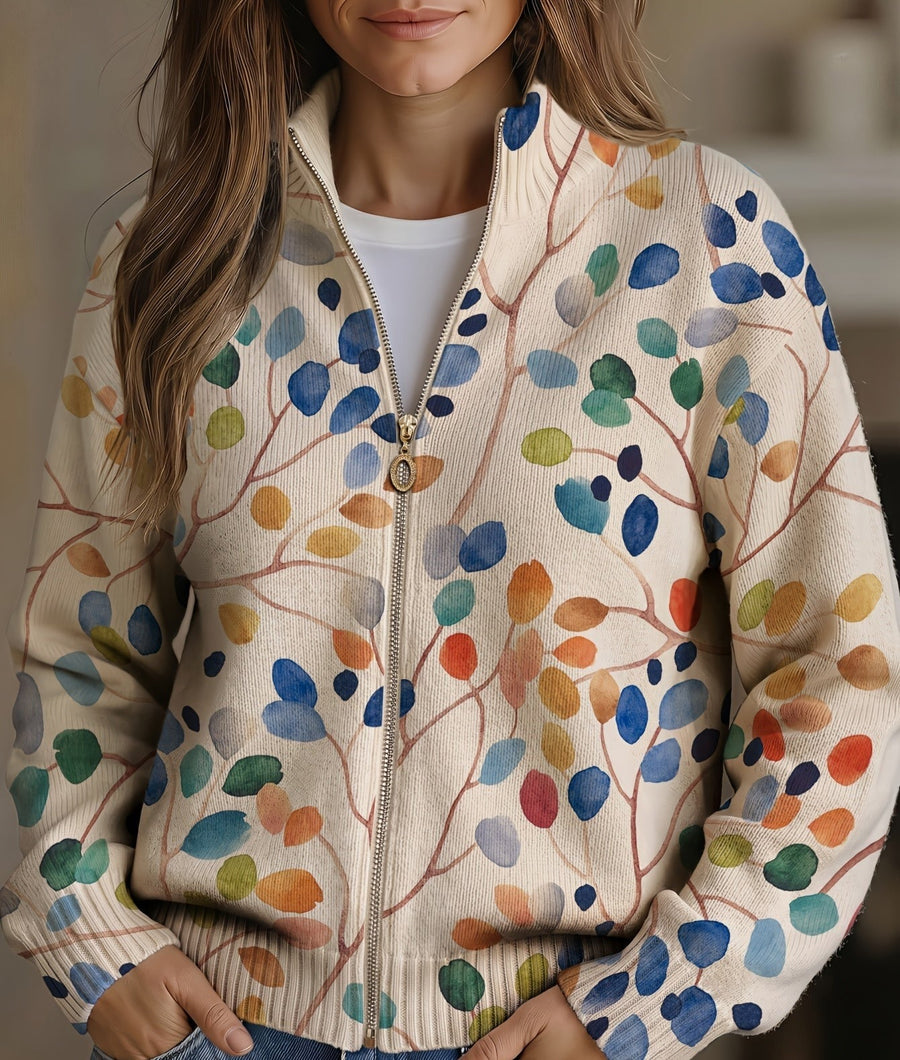 ELIZA & MAREN | BOTANICAL LEAF ZIP CARDIGAN FOR WOMEN