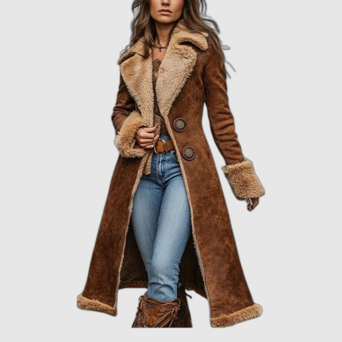 ELIZA & MAREN | CONTRAST TRIM LONG COAT FOR WOMEN