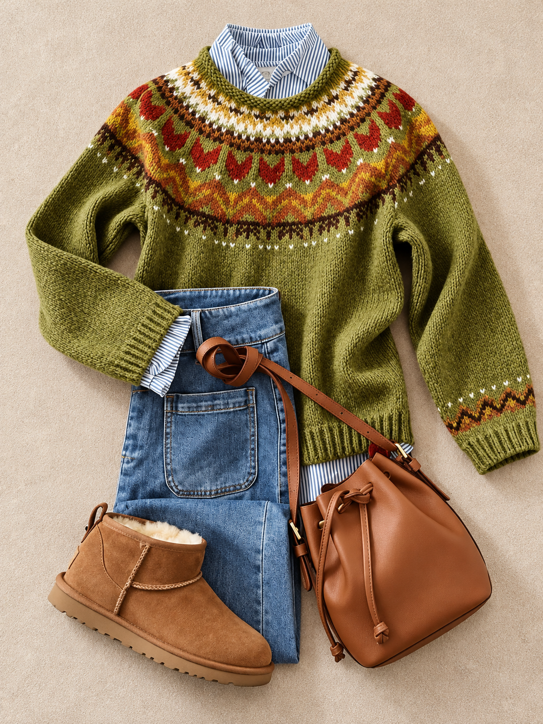 ELIZA & MAREN | NORDIC JACQUARD YOKE SWEATER FOR WOMEN