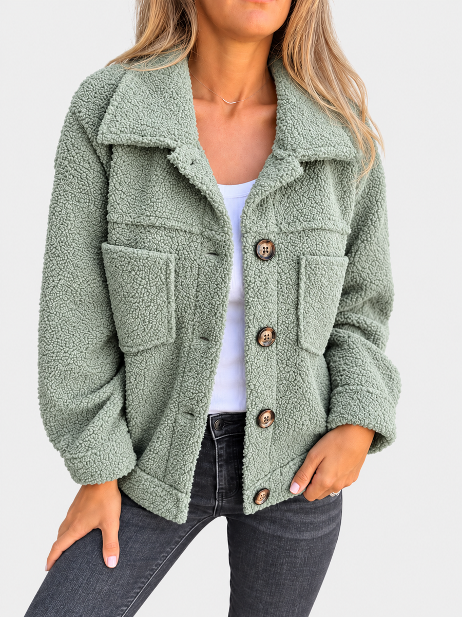 ELIZA & MAREN | GREEN BOUCLE BUTTON JACKET FOR WOMEN