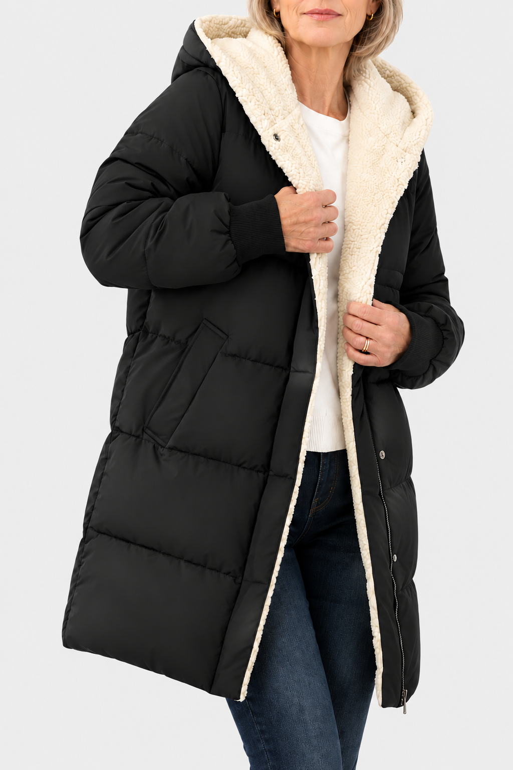 ELIZA & MAREN | LONG PADDED HOODED COAT FOR WOMEN