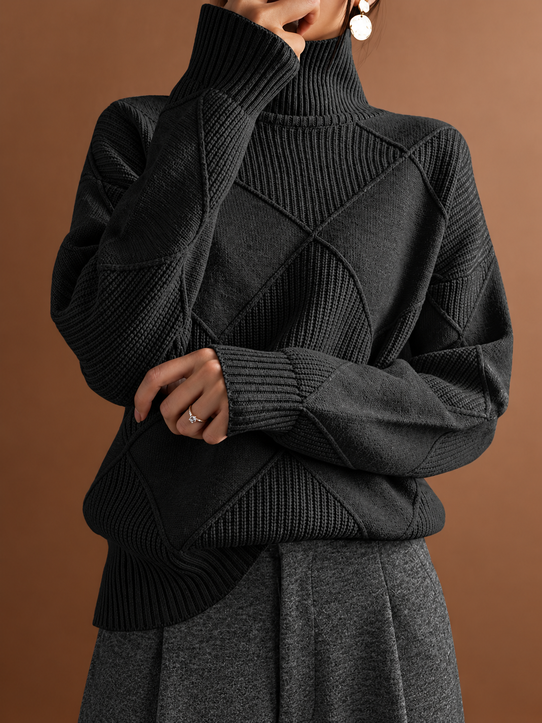 ELIZA & MAREN | TEXTURED TURTLENECK PULLOVER FOR WOMEN