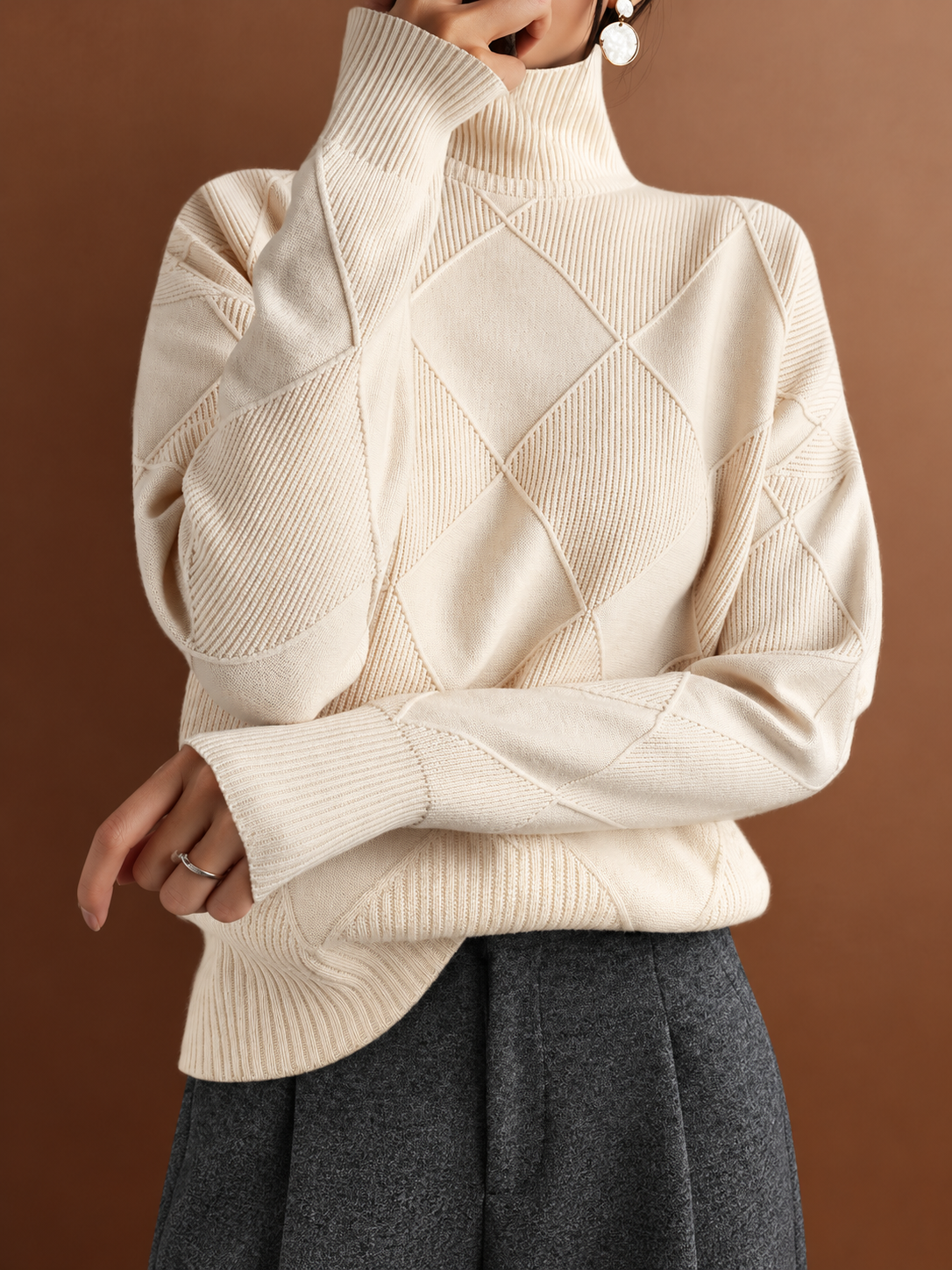 ELIZA & MAREN | TEXTURED TURTLENECK PULLOVER FOR WOMEN
