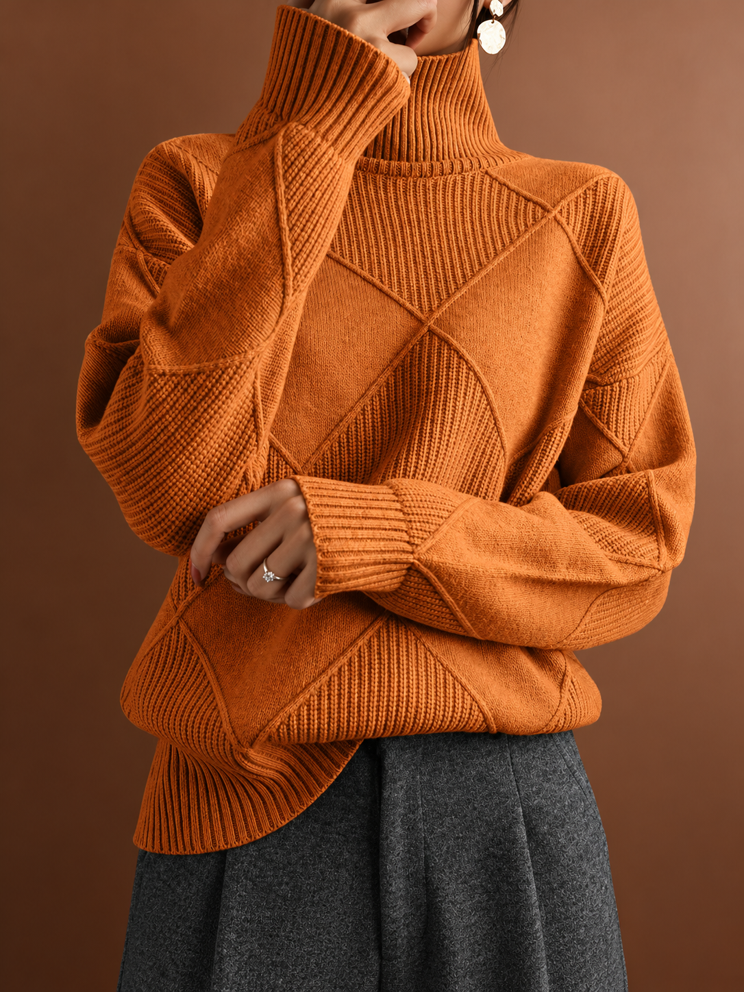 ELIZA & MAREN | TEXTURED TURTLENECK PULLOVER FOR WOMEN
