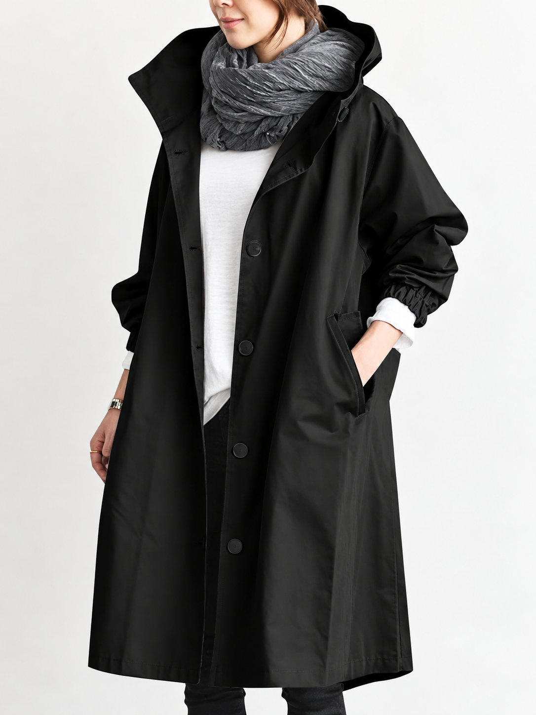 ELIZA & MAREN | LONG HOODED TRENCH COAT FOR WOMEN