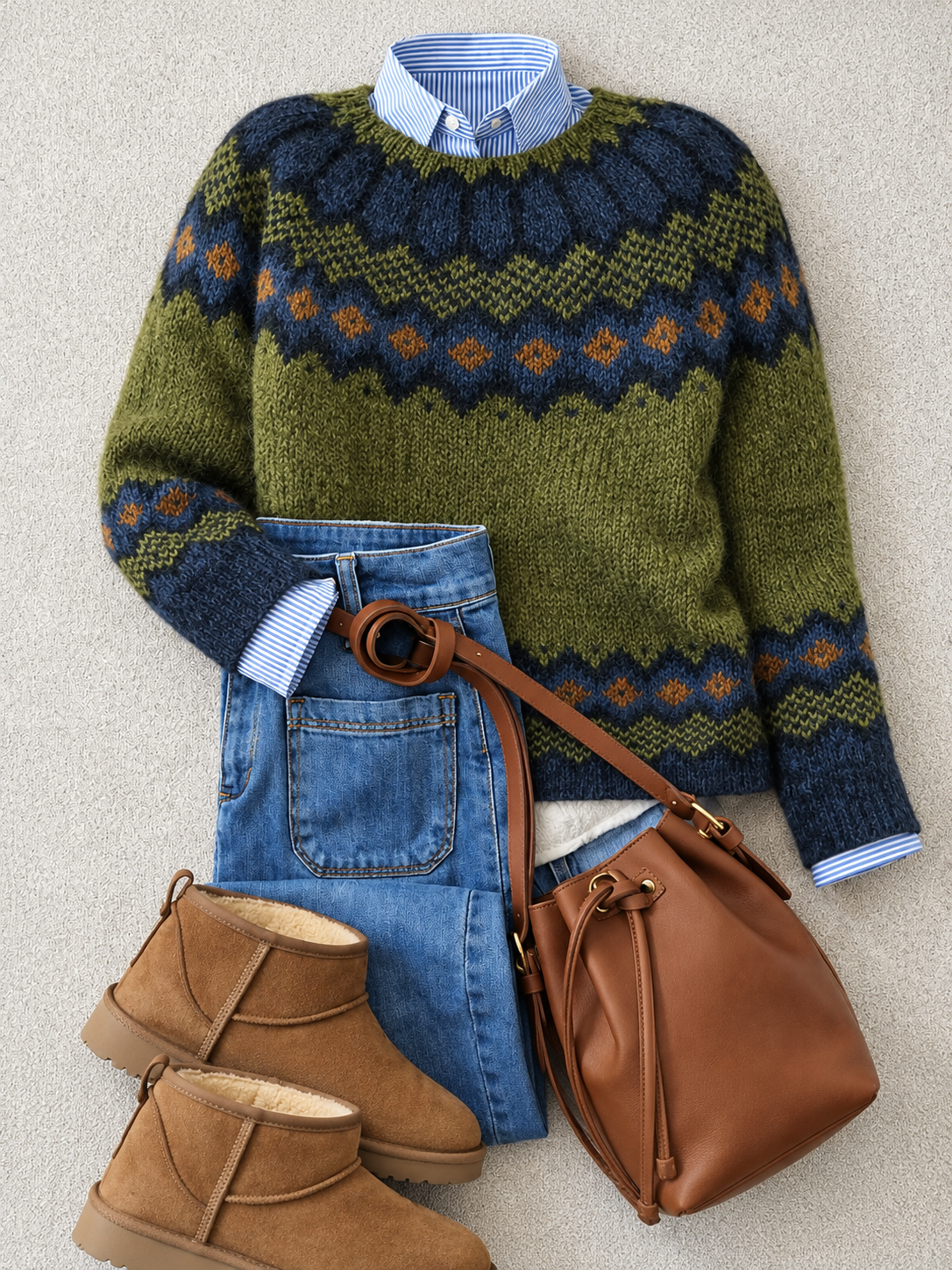ELIZA & MAREN | NORDIC JACQUARD YOKE SWEATER FOR WOMEN