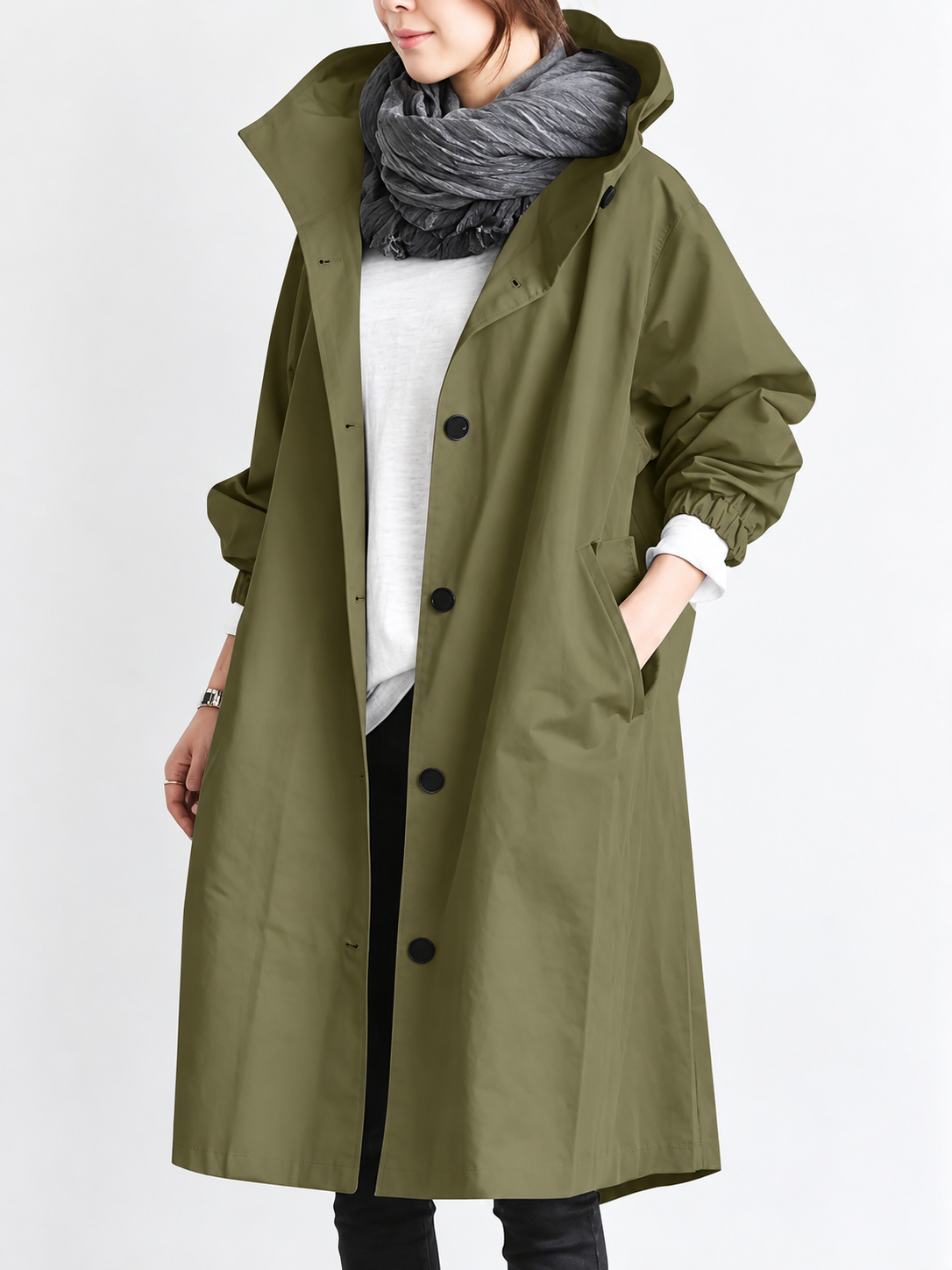 ELIZA & MAREN | LONG HOODED TRENCH COAT FOR WOMEN