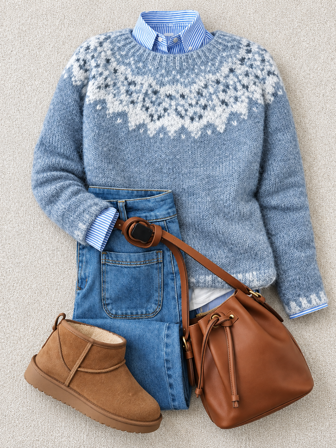 ELIZA & MAREN | NORDIC JACQUARD YOKE SWEATER FOR WOMEN